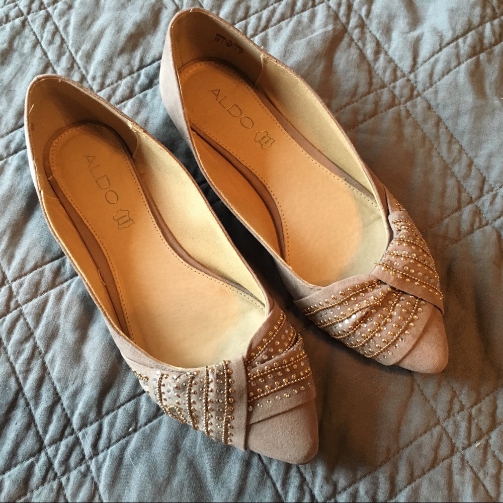 Aldo leather/suede tan/gold pointed flats - Picture 2 of 6